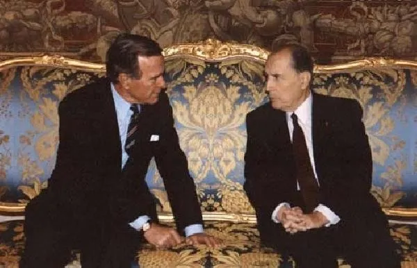 President Bush meets with Francois Mitterrand