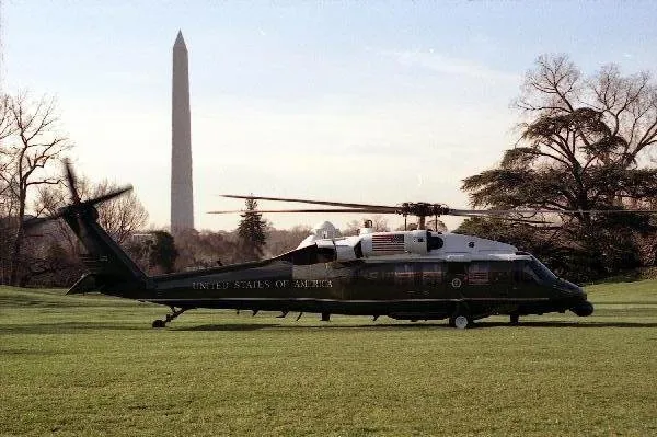Marine One on the lawn of the White House