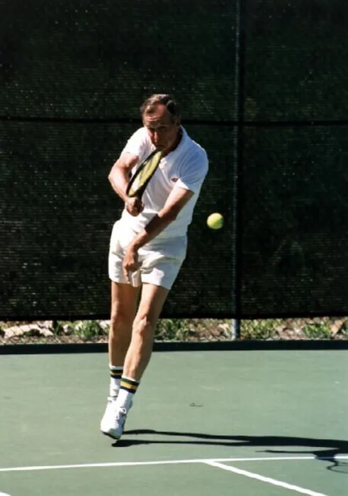 President Bush playing tennis at Kennebunkport