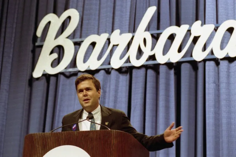 Barbara Bush attends a tribute reception and is introduced by Jeb