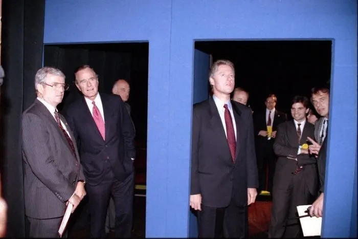President George Bush and Governor Bill Clinton at the third 1992 Presidential Debate in East Lansing, Michigan