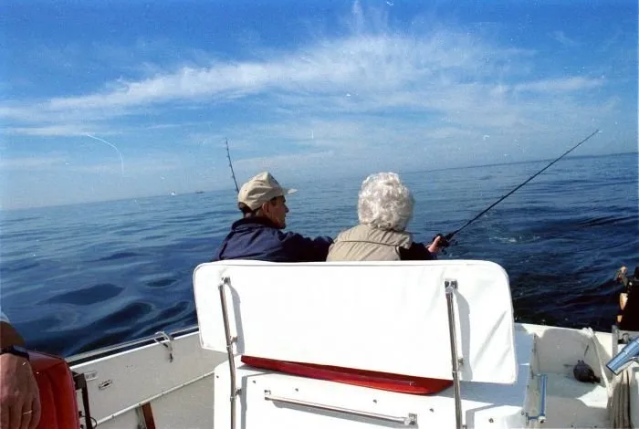 President Bush and Barbara Bush fishing at Kennebunkport, ME