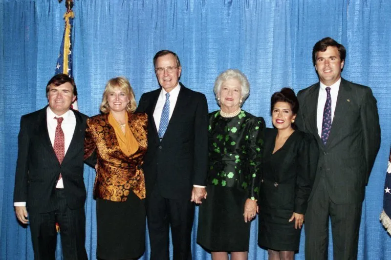 President Bush and Barbara Bush attend the President's Club Dinner at the Omni Shoreham Hotel, and greet Jeb