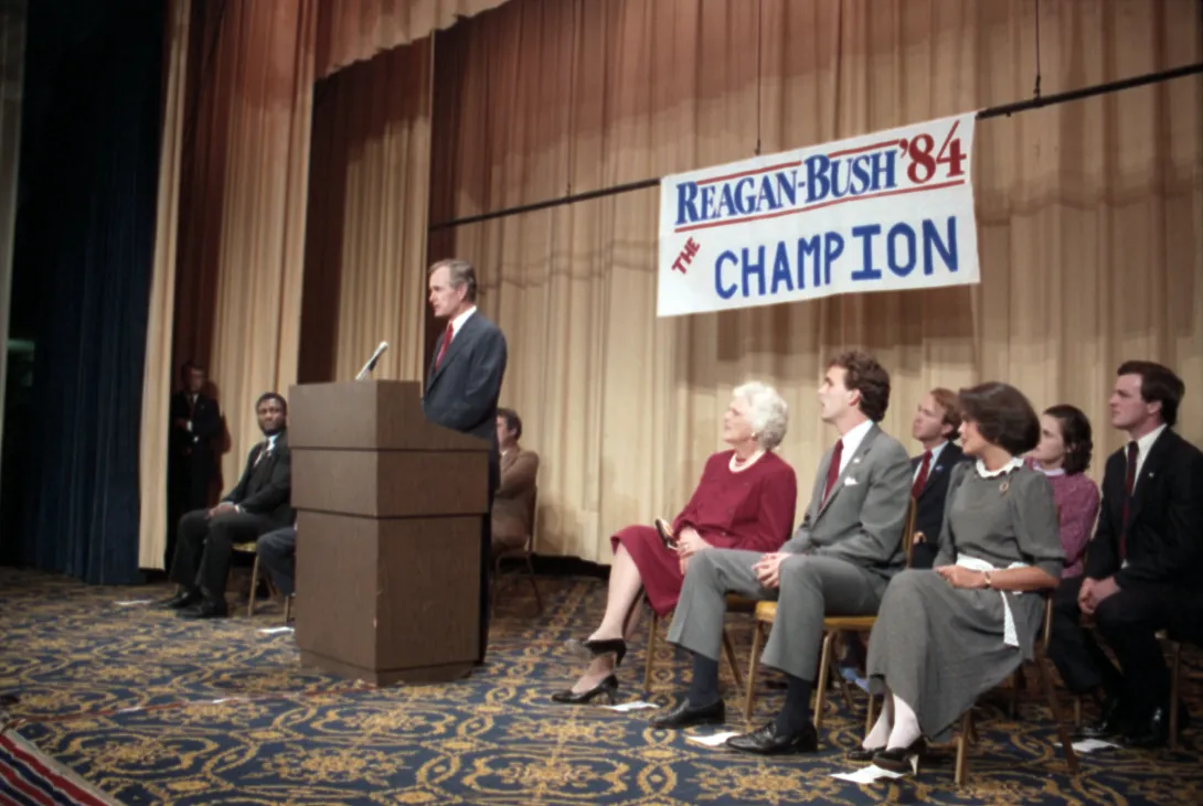 Vice President Bush and family members participate in a campaign rally in Philadelphia, Pennsylvania