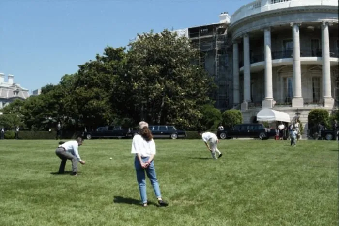 President Bush plays baseball with grandchildren on South Lawn