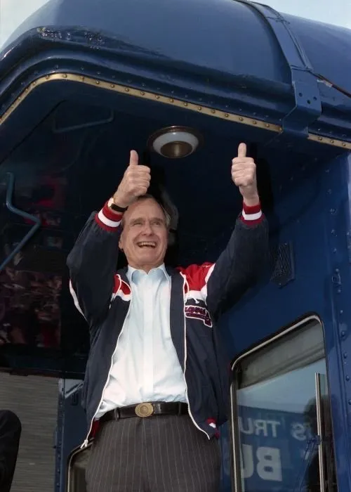 President Bush greets the Gainesville Welcome at the Gainesville Train Station from the back of "The Spirit of America"