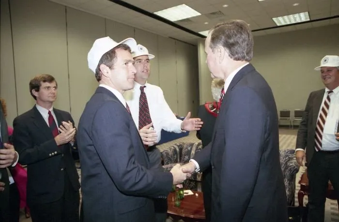 Vice President Bush celebrating with his sons George Bush and Jeb Bush