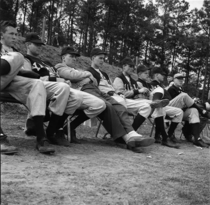 George Bush Sitting with the Yale Baseball Team During the 1948 Finals