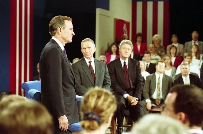 President Bush, Governor Clinton, and Ross Perot during the second Presidential Debate in Richmond, Virginia
