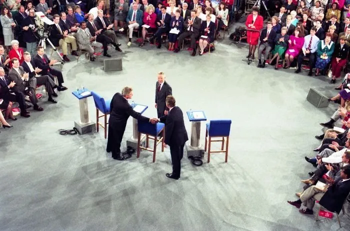 President Bush, Governor Clinton, and Ross Perot during the second Presidential Debate in Richmond, Virginia