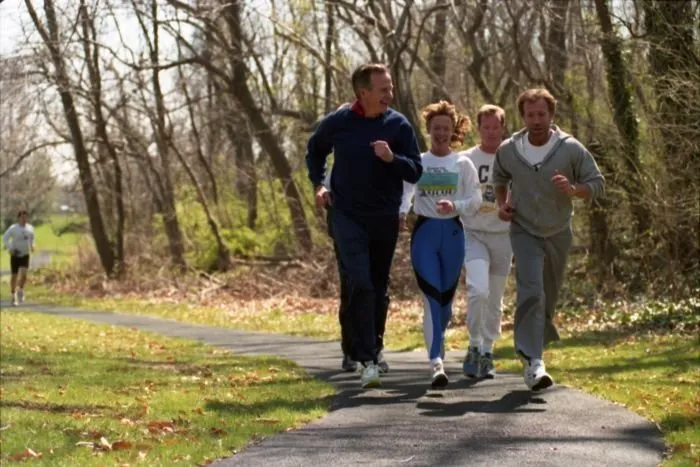 President Bush goes jogging with Chuck Norris and his son Michael on the grounds of the Vice President's Mansion
