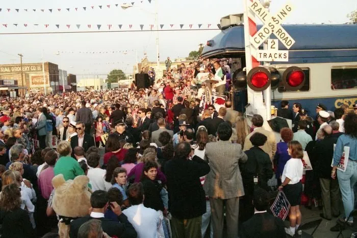 President Bush addresses the Burlington, NC Welcome during the Whistle-Stop Campaign