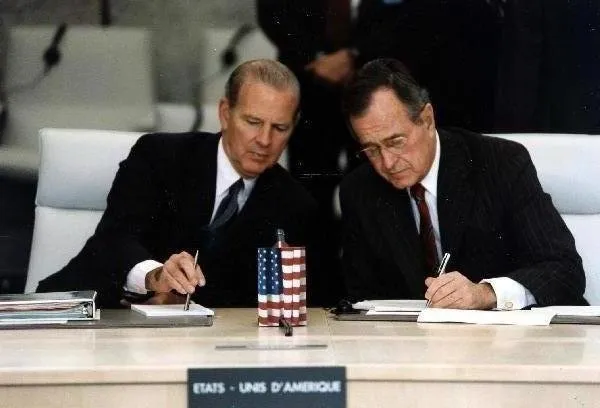 President Bush with Baker at CSCE Plenary Session