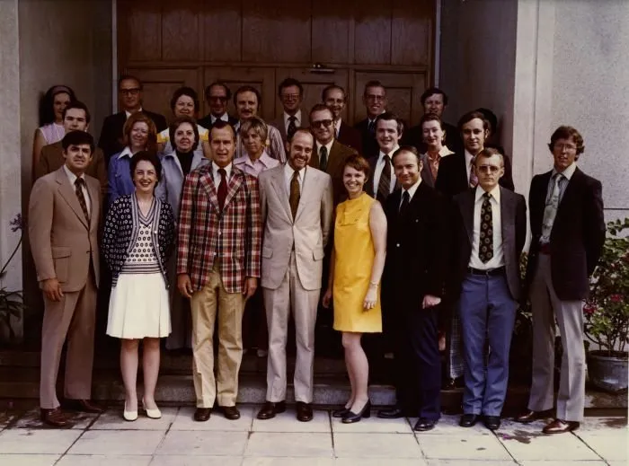 George Bush with the Peking-US Liaison Office American Staff