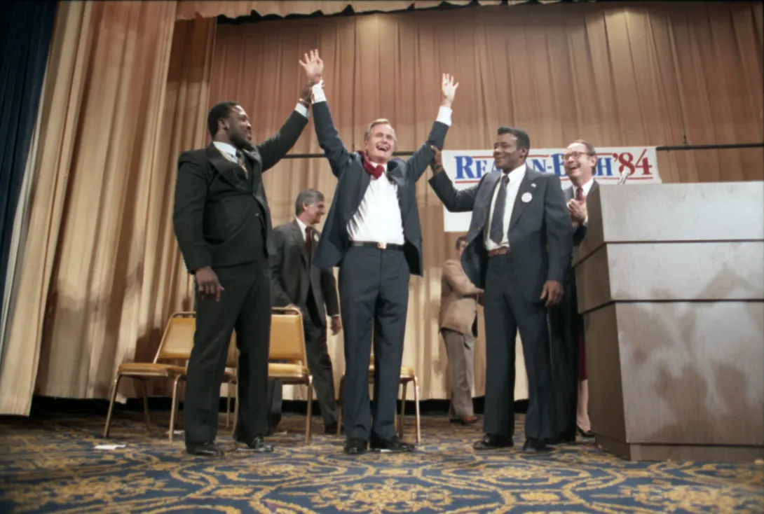 Vice President Bush and family members participate in a campaign rally in Philadelphia, Pennsylvania