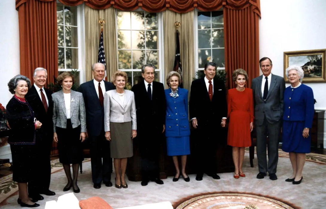 Mrs. Johnson, President and Mrs. Carter, President and Mrs. Ford, President and Mrs. Nixon, President and Mrs. Reagan, President and Mrs. Bush Attend Dedication of the Ronald Reagan Presidential Library