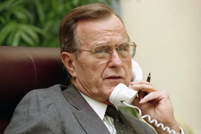 President Bush has a telephone conversation with Prime Minister Margaret Thatcher