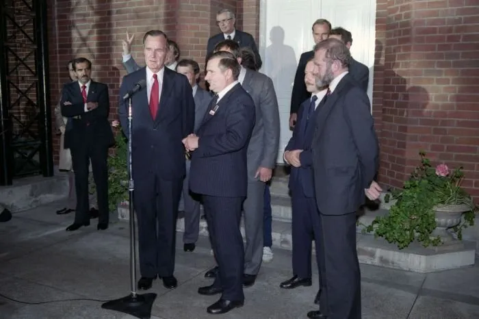 Vice President Bush with Lech Walesa in Warsaw, Poland