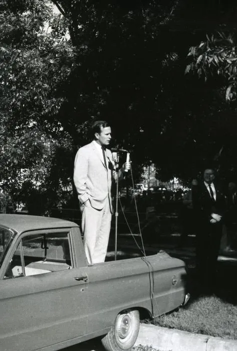 George Bush Speaking from Back of Car During 1964 Senate Campaign