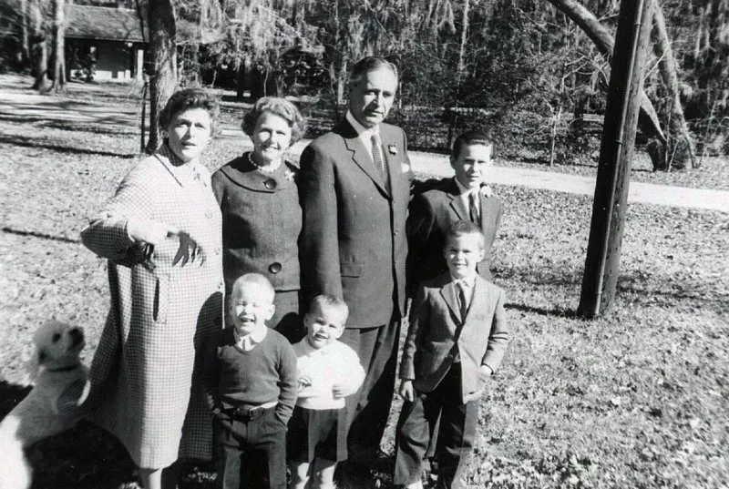 Prescott and Dorothy Walker Bush with grandchildren and Barbara, back from Church during a visit to Texas