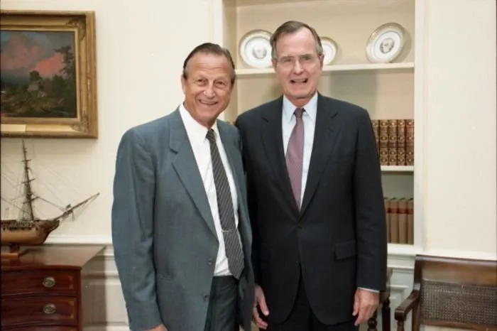 President Bush meets with Stan Musial in the Oval Office