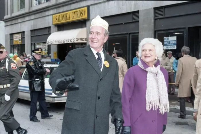 Vice President and Mrs. Bush participate in a Veterans Day parade in Pittsburgh, PA