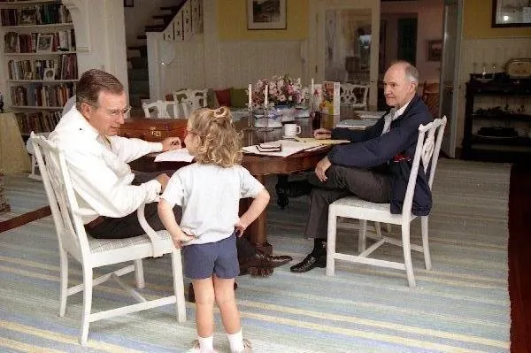 President Bush and Scowcroft at dining room table at Walker's Point
