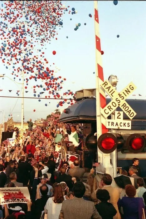 President Bush addresses the Burlington, NC Welcome during the Whistle-Stop Campaign