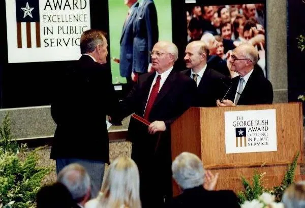 George Bush Presents Mikhail Gorbachev the 2001 George Bush Award for Excellence in Public Service