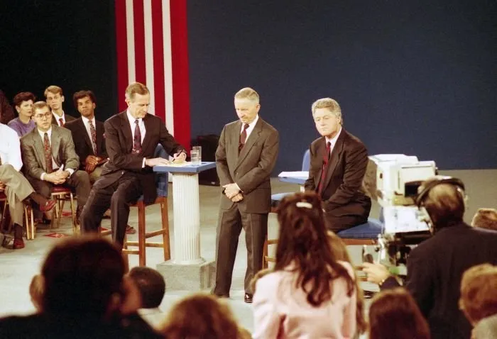President Bush, Governor Clinton, and Ross Perot during the second Presidential Debate in Richmond, Virginia