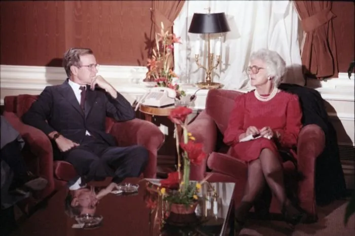 Vice President and Mrs. Bush watch the second presidential debate of 1984