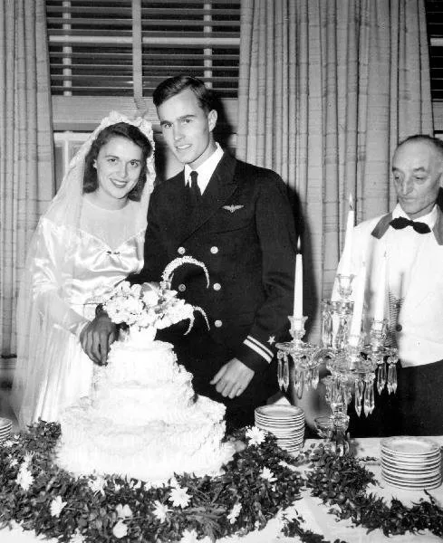 George Bush and Barbara Bush on their Wedding Day