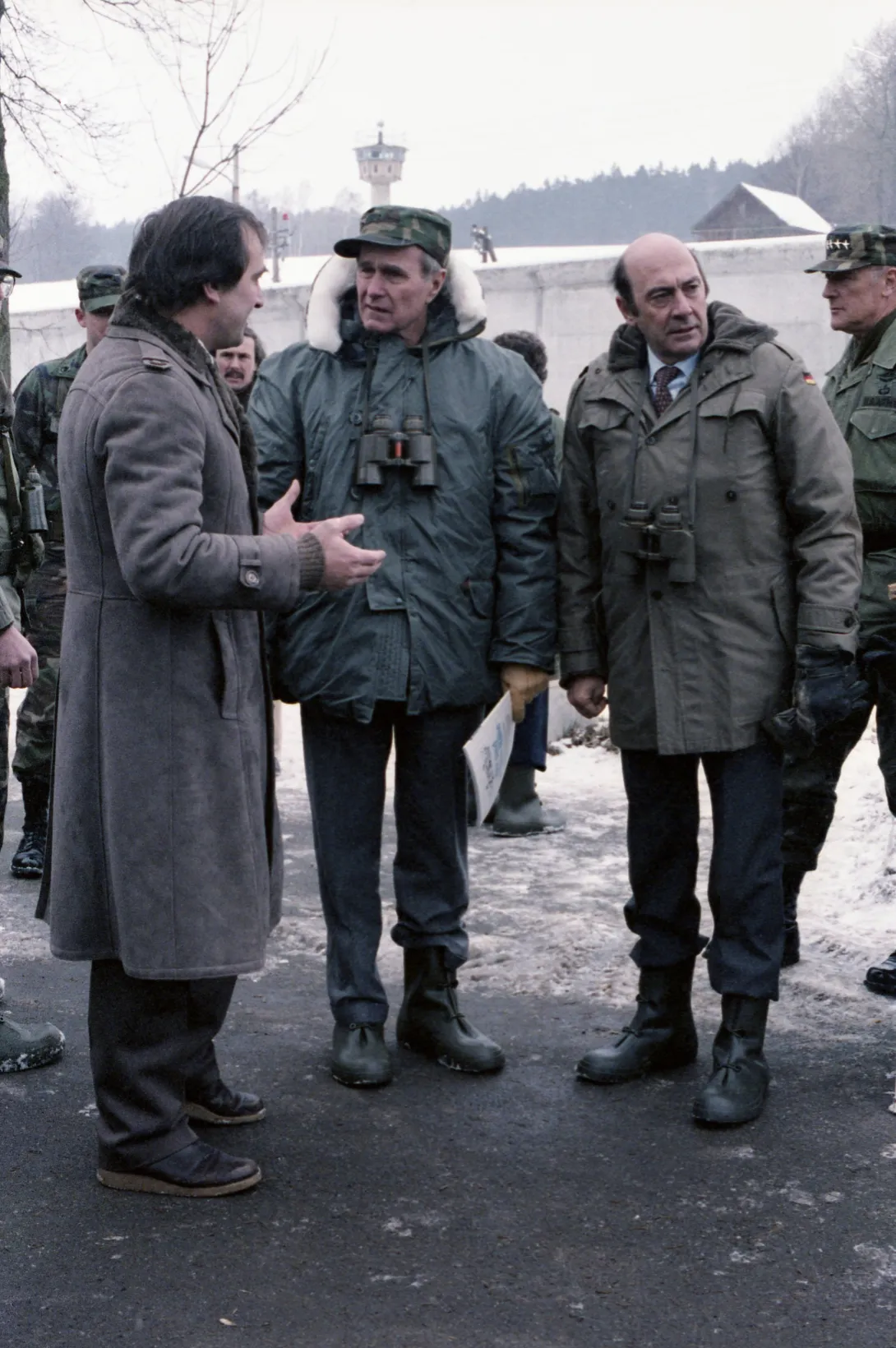 Vice President Bush and West German Minister of Defense Manfred Worner visit Moedlareuth, Germany, known as Little Berlin