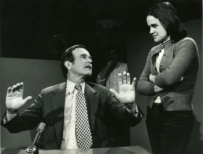 George Bush with his Daughter Prior to Taping CBS's "Face the Nation"