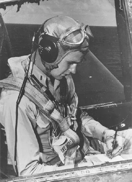 U.S. Navy Pilot George Bush in the cockpit of an Avenger
