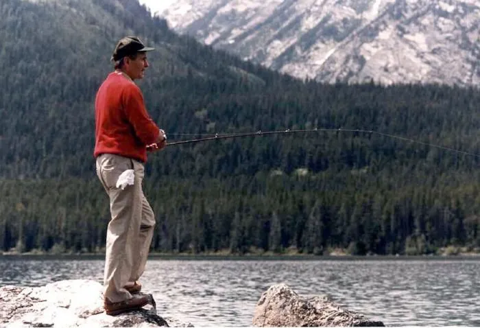 Vice President Bush fishing in the mountains outside Jackson Hole, WY,