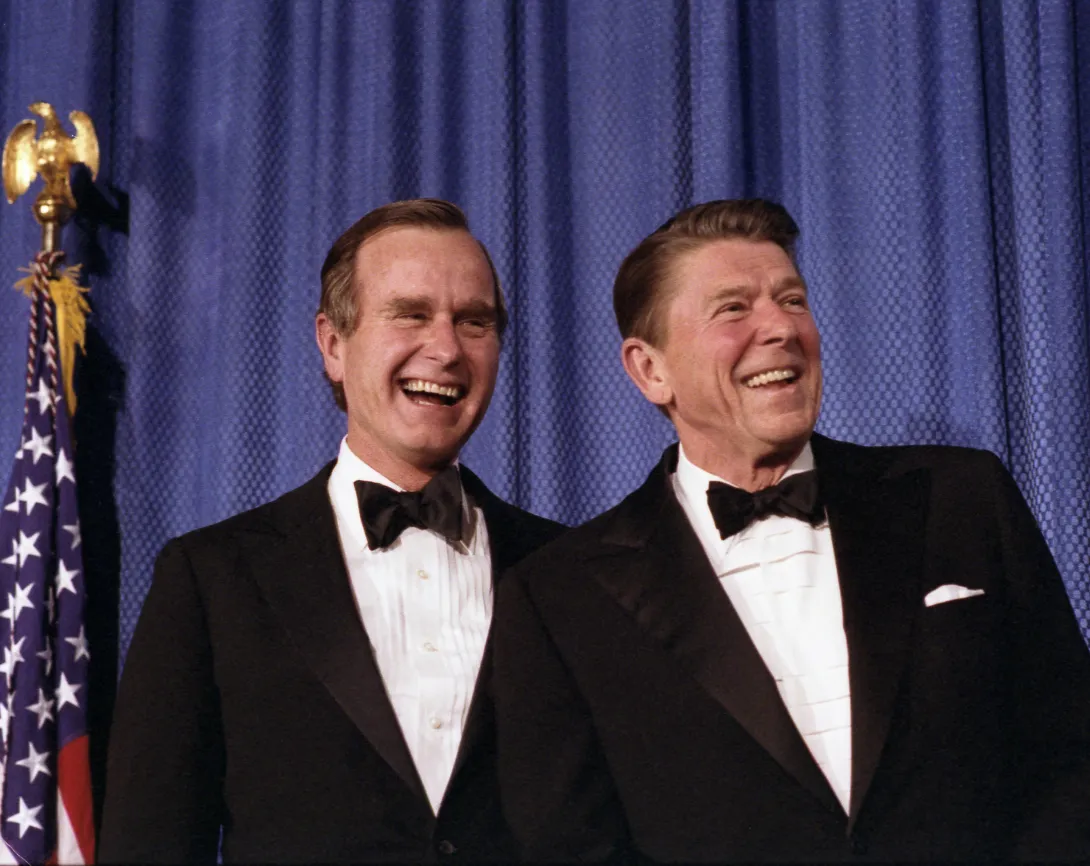 Vice President George Bush and President Ronald Reagan at a Press Club Dinner
