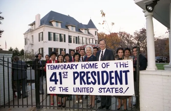 Vice President and Mrs. Bush at the Vice President's home at the Naval Observatory the day after the VP wins the election