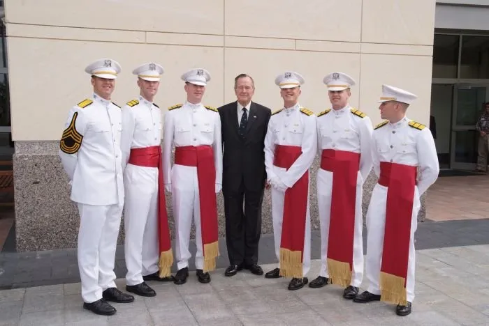 George Bush with Texas A&M University Honor Guard, Ross Volunteers, at 10th Anniversary Rededication
