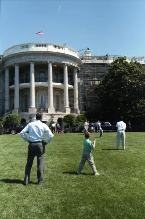 President Bush plays baseball with grandchildren on South Lawn