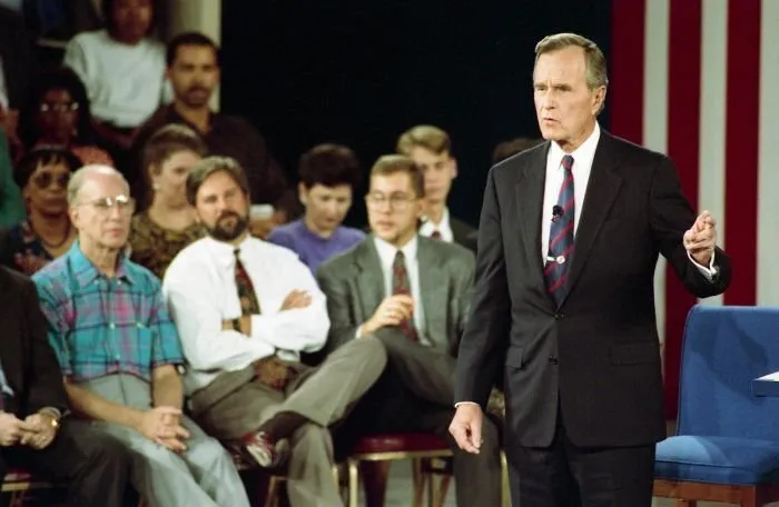 President Bush, Governor Clinton, and Ross Perot during the second Presidential Debate in Richmond, Virginia