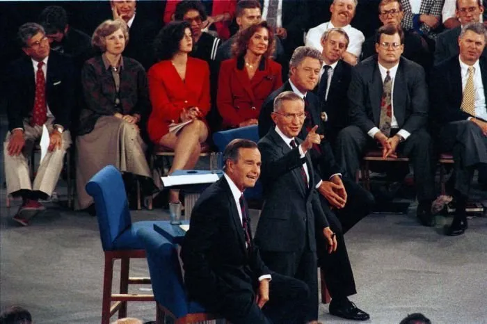 President Bush, Governor Clinton, and Ross Perot during the second Presidential Debate in Richmond, Virginia