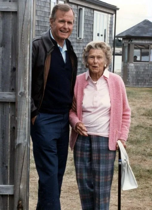 Vice President George Bush with his mother, Dorothy Walker Bush, at Walker's Point, Kennebunkport, ME