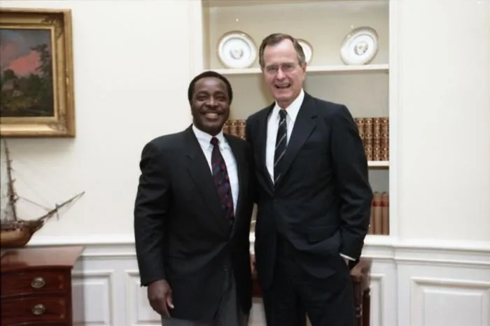 President Bush meets with Joe Morgan in the Oval Office
