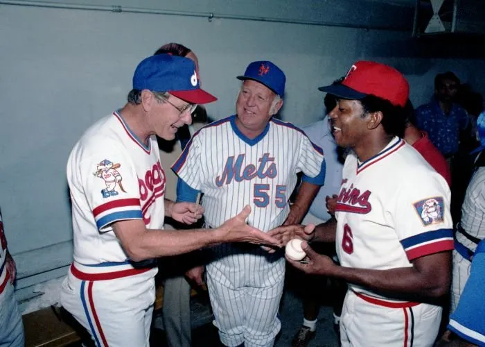Vice President Bush playing with other members of the Old Timers Leage