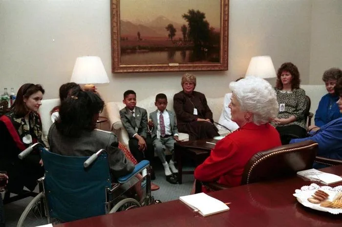 Mrs. Bush meets with families of the Iraqi hostages in the Roosevelt Room at the White House