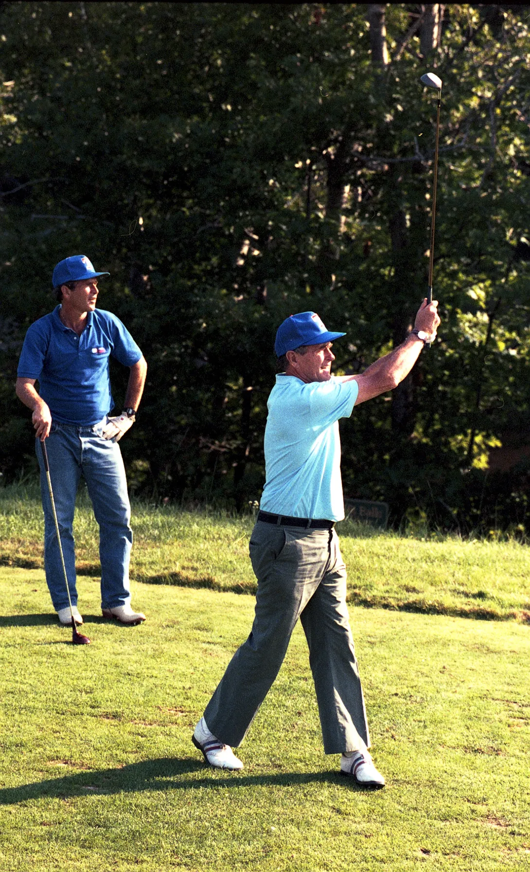 President Bush Golfing with his Son, George W. Bush, in Kennebunkport, Maine