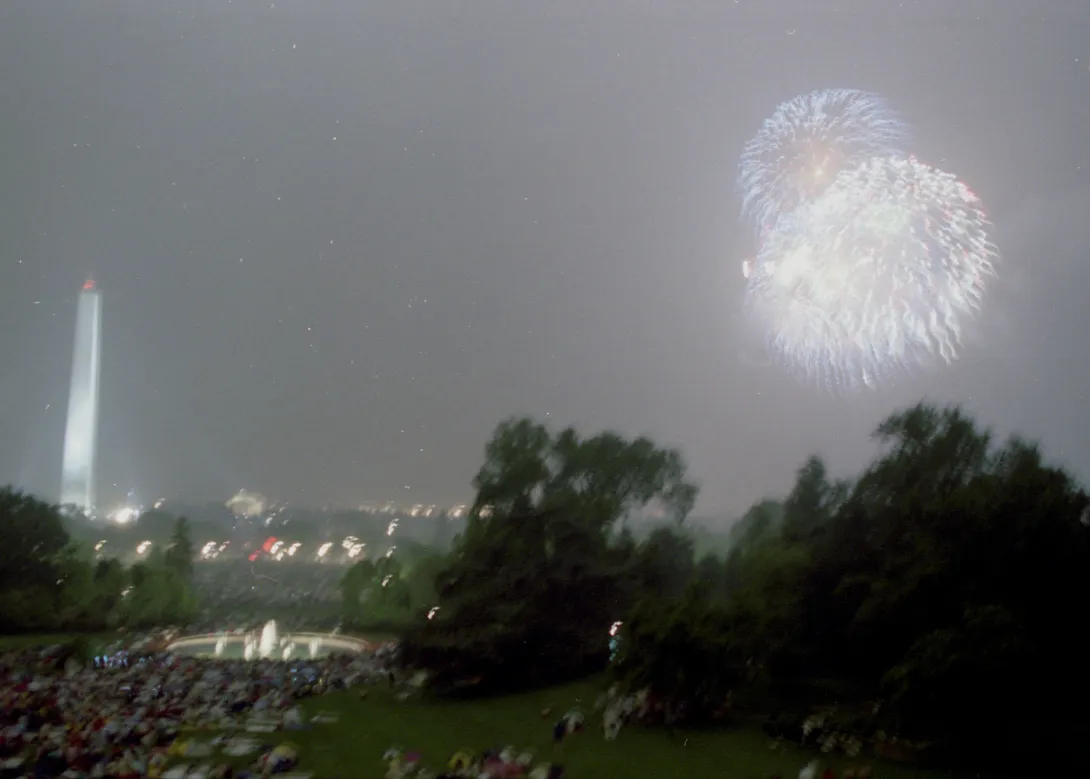 President and Mrs. Bush and Vice President and Mrs. Quayle Watch the Fourth of July Fireworks from the Truman Balcony