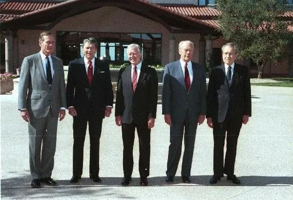 Former Presidents and President Bush at dedication of Reagan Presidential Library
