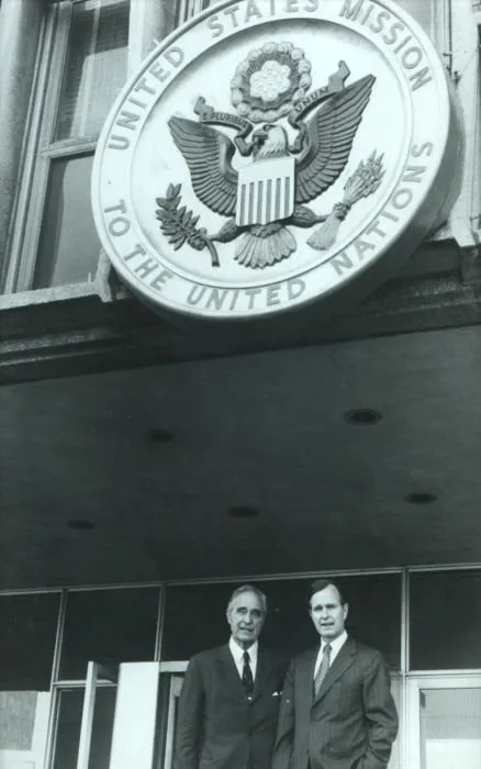Prescott and George Bush in Front of US Mission to the United Nations